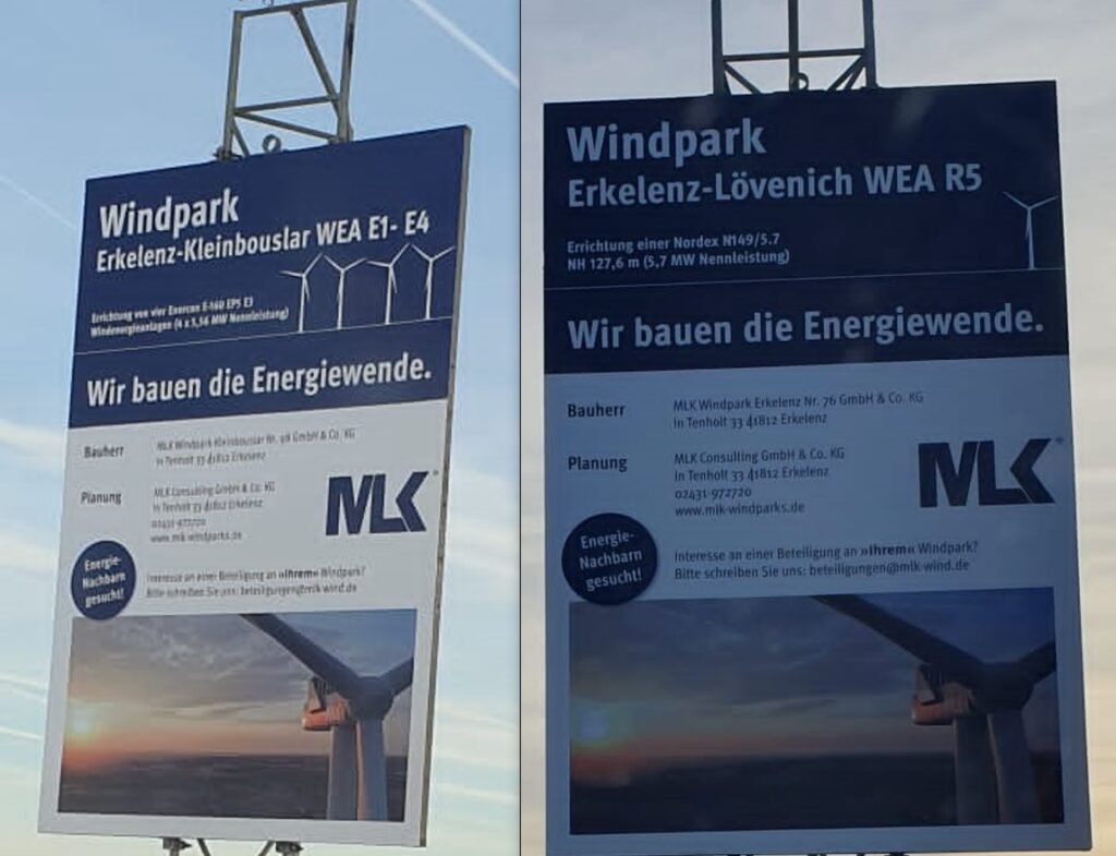 Bauschilder MLK Windpark Lövenich-Kleinbouslar